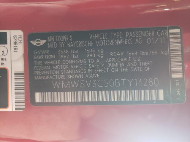2011 MINI COOPER S WMWSV3C50BTY14280