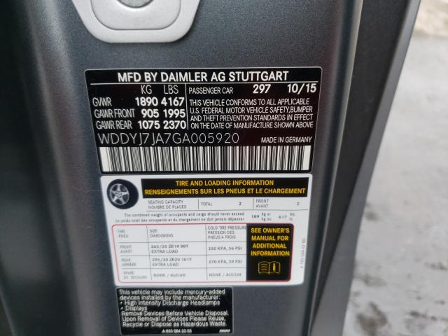 2016 MERCEDES-BENZ AMG GT S WDDYJ7JA7GA005920