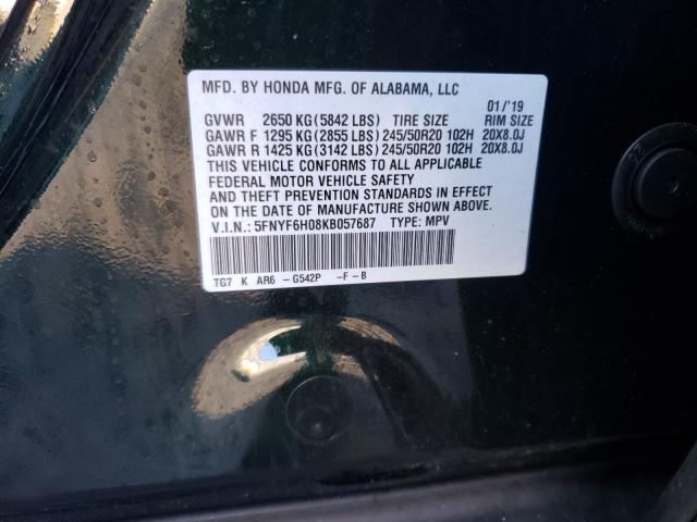 2019 HONDA PILOT ELIT 5FNYF6H08KB057687