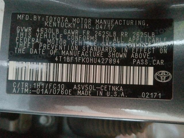 2017 TOYOTA CAMRY LE 4T1BF1FK0HU427894