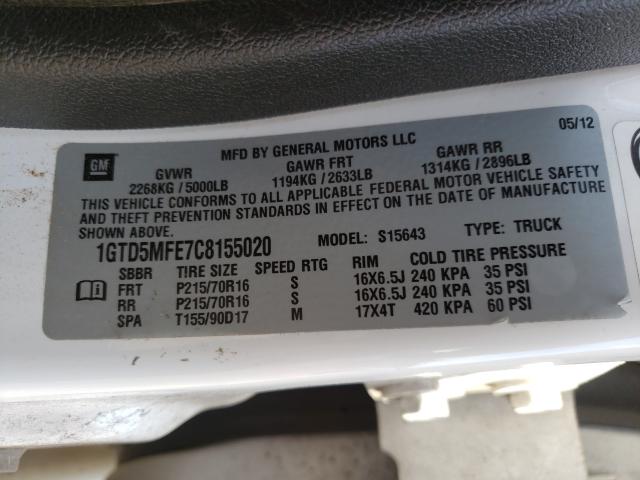 2012 GMC CANYON SLE 1GTD5MFE7C8155020