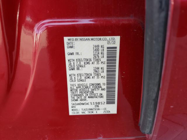 2010 NISSAN XTERRA OFF 5N1AN0NW5AC519852