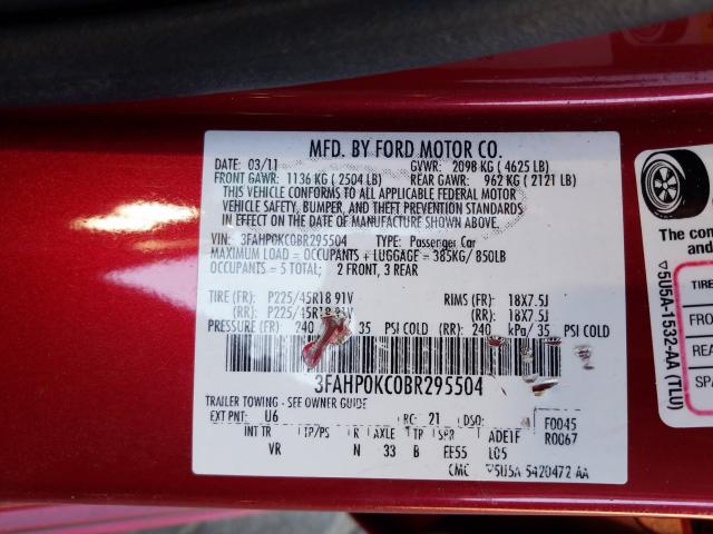 2011 FORD FUSION SPO 3FAHP0KC0BR295504