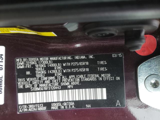 2015 TOYOTA SEQUOIA SR - 5TDBW5G16FS120443
