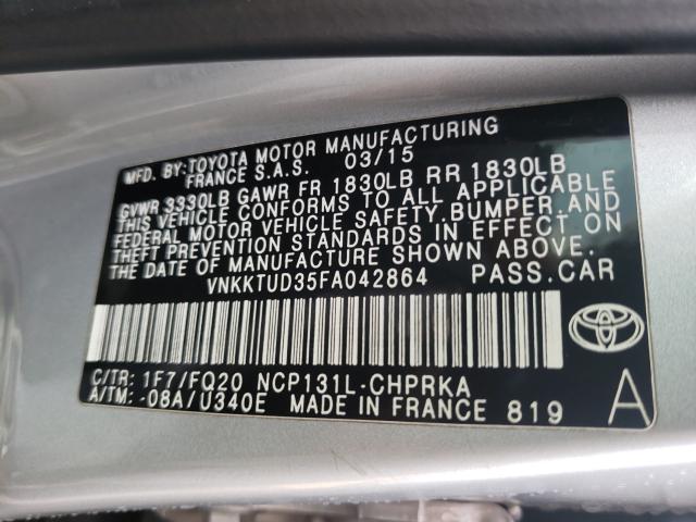 2015 TOYOTA YARIS VNKKTUD35FA042864