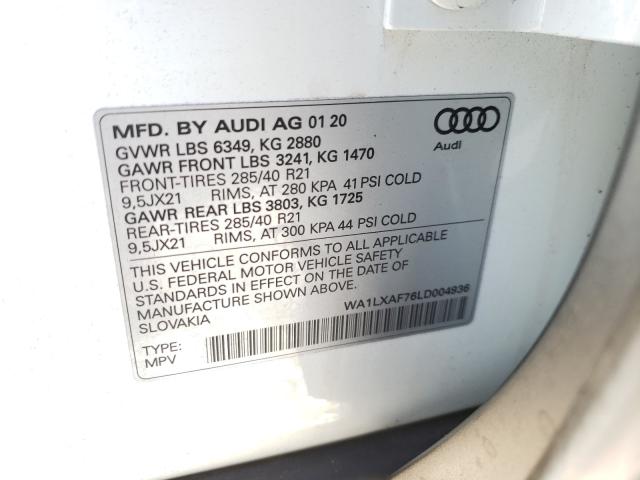 VIN WA1LXAF76LD004936 2020 Audi Q7, Premium Plus no.10