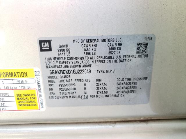 2016 BUICK ENCLAVE 5GAKRCKD1GJ222049