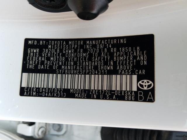 2015 TOYOTA COROLLA L 5YFBURHE5FP204311