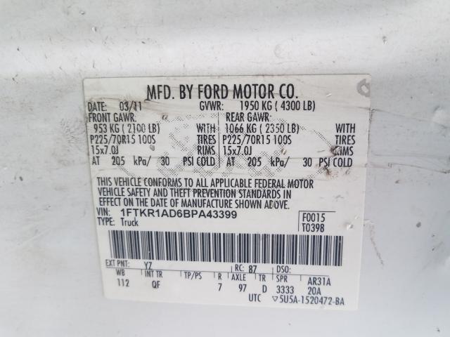 2011 FORD RANGER 1FTKR1AD6BPA43399