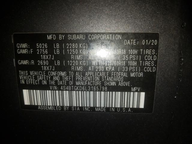 2020 SUBARU OUTBACK ON 4S4BTGKD6L3165798