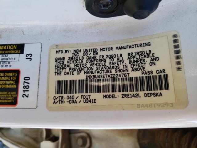 2010 TOYOTA COROLLA BA 1NXBU4EE7AZ224767