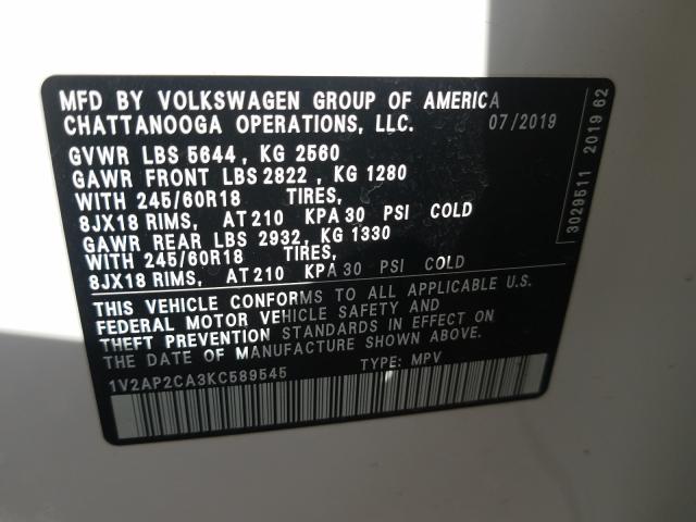 2019 VOLKSWAGEN ATLAS S 1V2AP2CA3KC589545