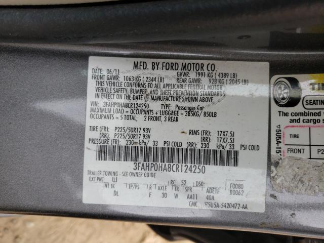 2012 FORD FUSION SE 3FAHP0HA8CR124250