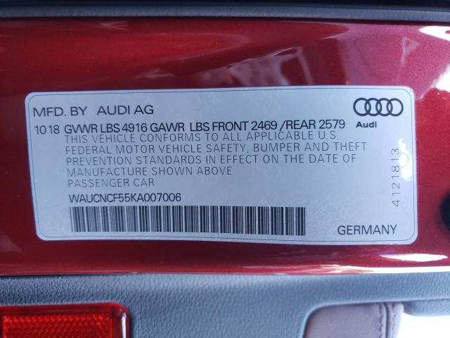 2019 AUDI A5 PRESTIG WAUCNCF55KA007006