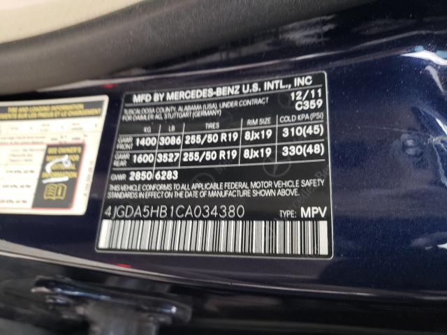 2012 MERCEDES-BENZ ML 350 4MA 4JGDA5HB1CA034380
