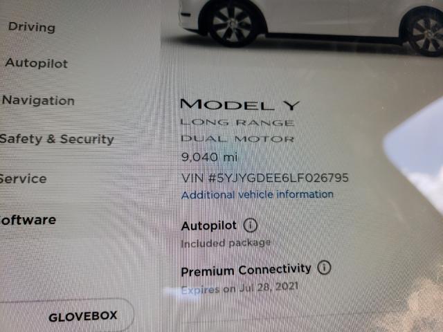 2020 TESLA MODEL Y 5YJYGDEE6LF026795
