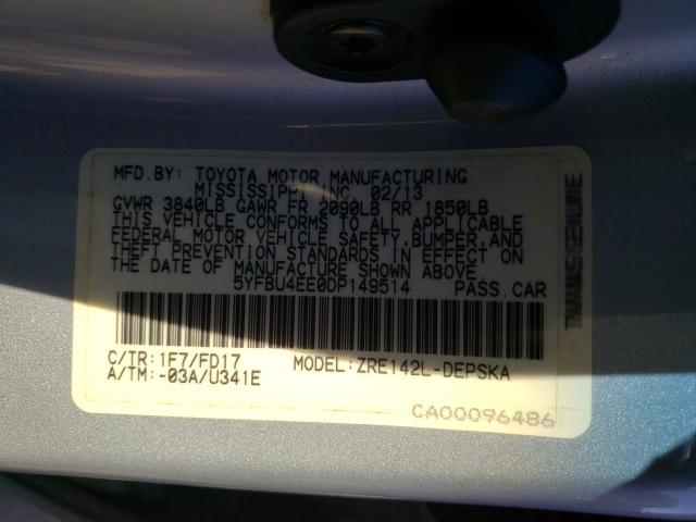 2013 TOYOTA COROLLA BA - 5YFBU4EE0DP149514