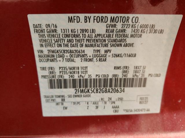 2016 FORD FLEX SEL 2FMGK5C82GBA20634
