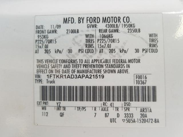 2010 FORD RANGER 1FTKR1AD3APA21519