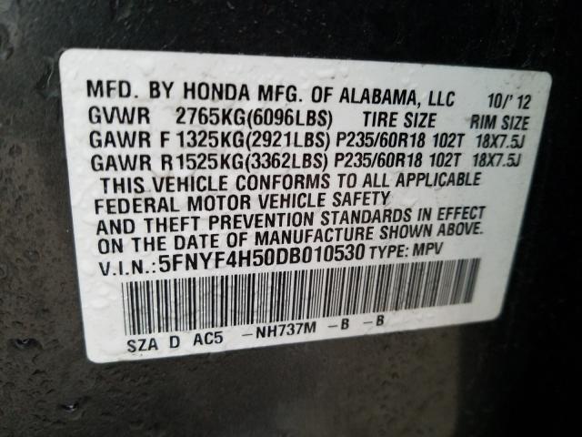 2013 HONDA PILOT EXL 5FNYF4H50DB010530