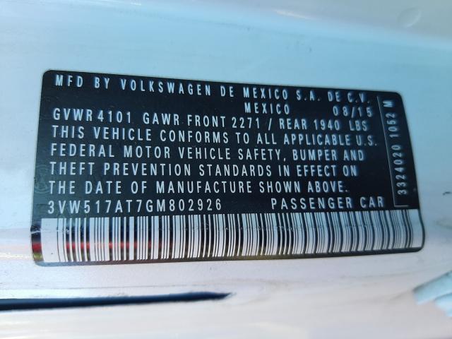 2016 VOLKSWAGEN BEETLE S/S 3VW517AT7GM802926