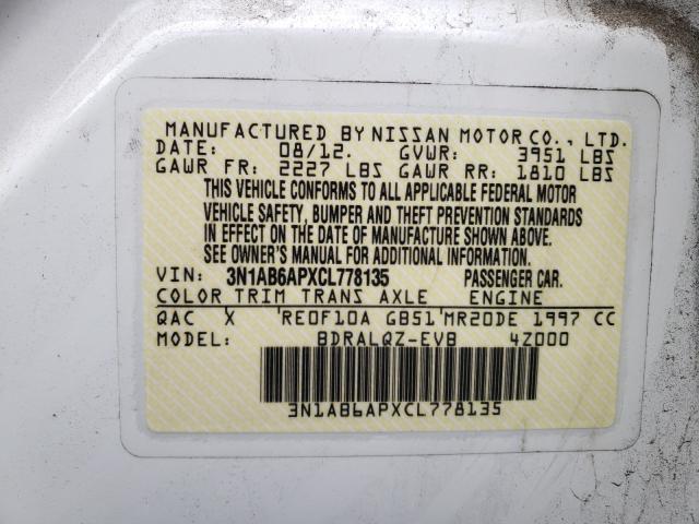 2012 NISSAN SENTRA 3N1AB6APXCL778135