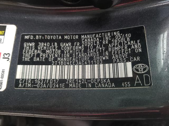2010 TOYOTA COROLLA BA - 2T1BU4EE3AC411103