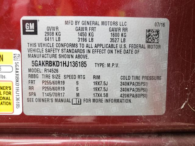 2017 BUICK ENCLAVE 5GAKRBKD1HJ136185