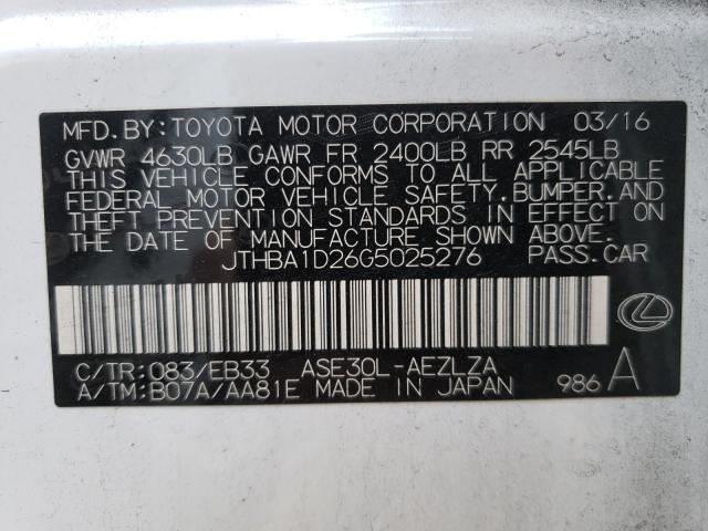 2016 LEXUS IS 200T JTHBA1D26G5025276