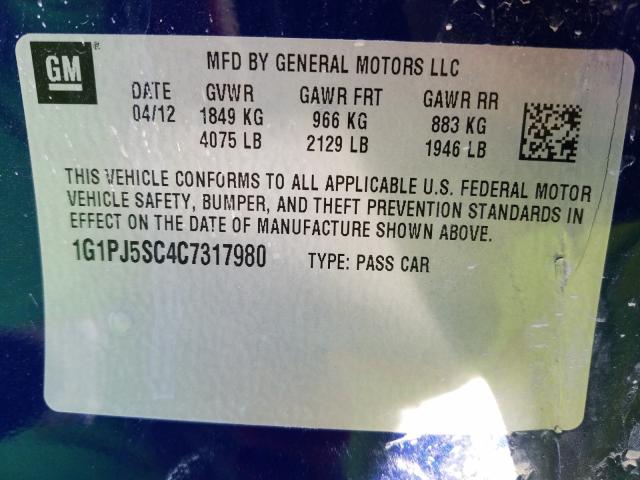 2012 CHEVROLET CRUZE ECO 1G1PJ5SC4C7317980