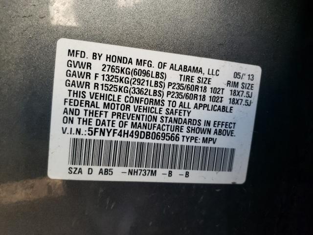 2013 HONDA PILOT EX 5FNYF4H49DB069566