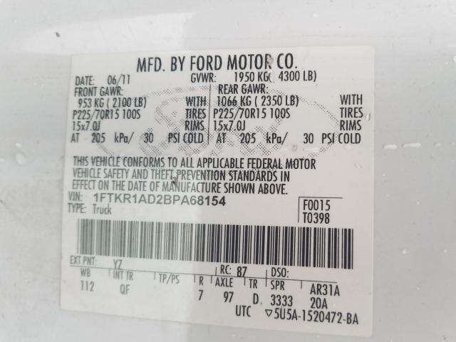 2011 FORD RANGER 1FTKR1AD2BPA68154