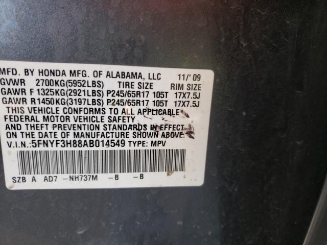 2010 HONDA PILOT TOUR 5FNYF3H88AB014549