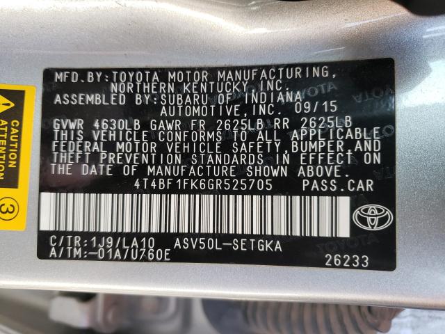 2016 TOYOTA CAMRY LE 4T4BF1FK6GR525705