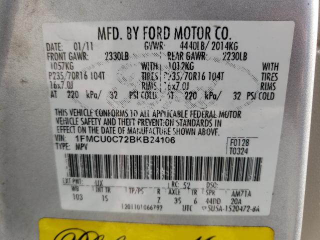 2011 FORD ESCAPE XLS 1FMCU0C72BKB24106