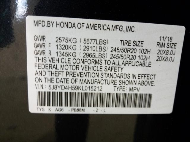 2019 ACURA MDX TECHNO 5J8YD4H59KL015212