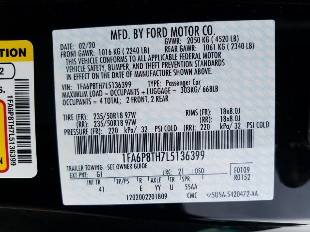 2020 FORD MUSTANG 1FA6P8TH7L5136399