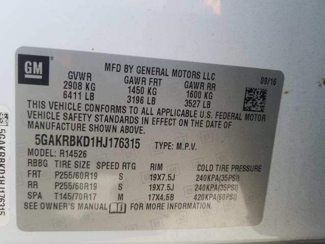 2017 BUICK ENCLAVE 5GAKRBKD1HJ176315