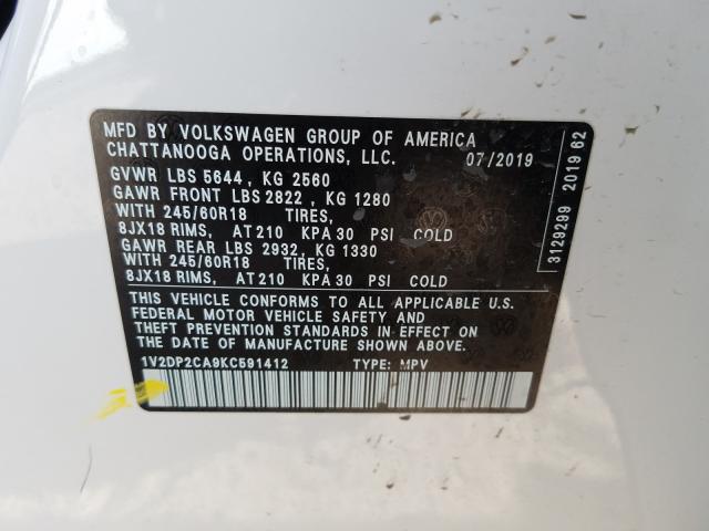 2019 VOLKSWAGEN ATLAS SE 1V2DP2CA9KC591412