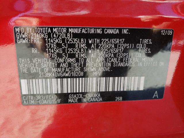 2010 TOYOTA RAV 4 2T3BK4DV6AW018208