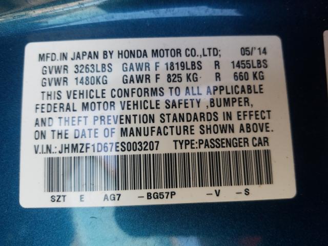 2014 HONDA CR-Z EX JHMZF1D67ES003207