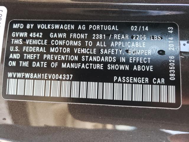 2014 VOLKSWAGEN EOS LUX WVWFW8AH1EV004337