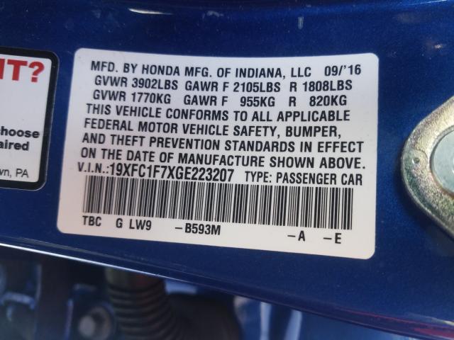 2016 HONDA CIVIC 19XFC1F7XGE223207