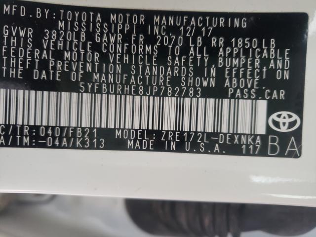 2018 TOYOTA COROLLA L 5YFBURHE8JP782783