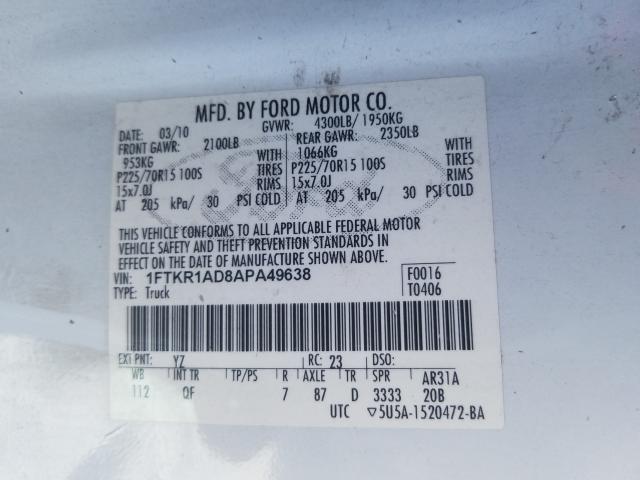 2010 FORD RANGER 1FTKR1AD8APA49638