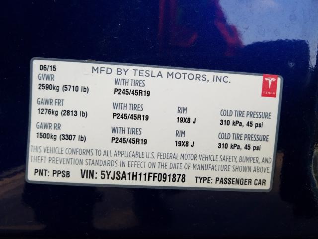 2015 TESLA MODEL S 85 5YJSA1H11FF091878