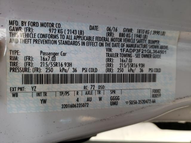 2016 FORD FOCUS SE - 1FADP3F21GL364501