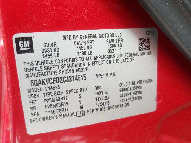 2012 BUICK ENCLAVE 5GAKVCED2CJ274615