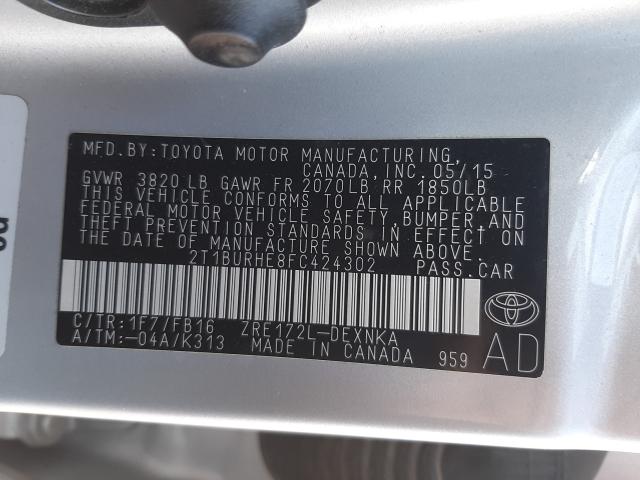 2015 TOYOTA COROLLA L 2T1BURHE8FC424302