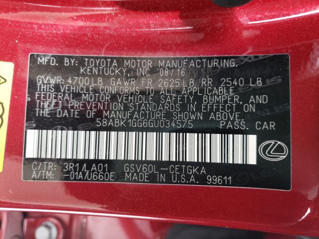 2016 LEXUS ES 350 58ABK1GG6GU034575